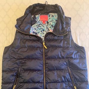 Palm paradise Lilly Pulitzer puffer vest XL navy